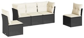 Set divani da giardino 5 pz con cuscini in polyrattan nero