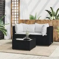 Set Divani da Giardino 3 pz con Cuscini Nero in Polyrattan 319731