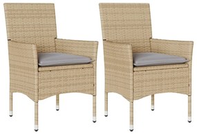 Sedie da giardino con cuscini 2 pz beige in polyrattan