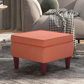 Poggiapiedi Con Gambe İn Legno Rosa İn Velluto /