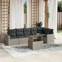 Set Divani da Giardino 7pz con Cuscini Grigio Chiaro Polyrattan 3267292