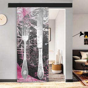 Porta scorrevole Posate in vetro multicolore, L 88 x H 215 cm, con binario Atelier nero Sinistra