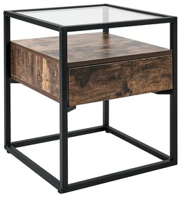 Tavolino legno scuro e vetro nero 43 x 43 cm MAUK Beliani