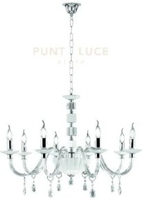 Lampadario livia 8 luci bianco- trasparente e cromo attacco e14 d.85cm