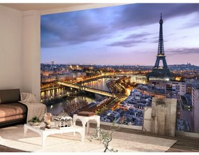 Carta da parati moderna Architettura di Parigi - città francese di notte con Torre Eiffel