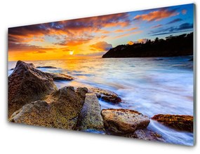 Quadro vetro acrilico Paesaggio marino di pietre 100x50 cm