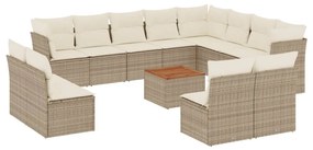 Set divano da giardino 13 pz con cuscini beige in polyrattan