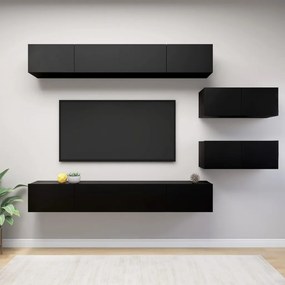 Set Di Mobili Porta Tv 6 Pz Nero İn Legno Multistrato /