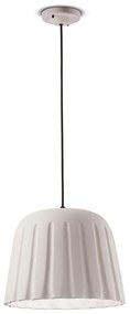 Sospensione Piccola Vintage Decò Madame Gres Ceramica Bianco 1 Luce E27
