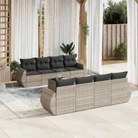 Set Divano da Giardino 9pz con Cuscini Grigio Chiaro Polyrattan 3253489