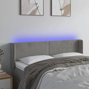 Testiera Grigio Chiaro A Led 147x16x78/88 Cm İn Velluto /
