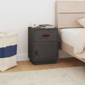 Comodino Grigio 40x34x55 Cm İn Legno Massello Di Pino /