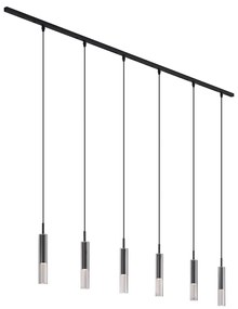 Sistema di illuminazione a binario moderno nero con 6 lampade a sospensione nere con vetro fumé 1 fase - Slimline Loyce