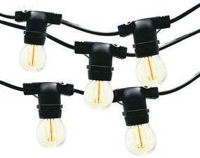 Catena di luci lineare 10 metri con 10 lampadine E27 Bianco caldo 2700K IP54 Nera Wisdom