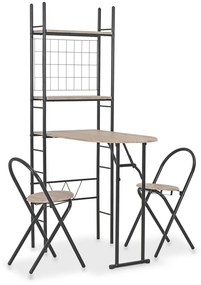 Set tavolo e sedie pieghevoli con scaffale 3 pz mdf e acciaio