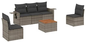 Set divano da giardino 6 pz con cuscini grigio in polyrattan