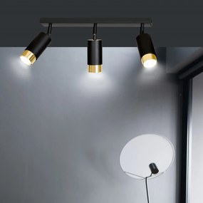 Lampadario da Soffitto in Acciaio HIRO 3 Nero Oro 3xGU10