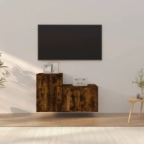 Set mobili porta tv 2 pz rovere fumo in legno multistrato