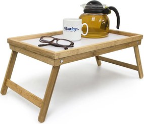 Vassoio Colazione a Letto 50x30x22 cm con Gambe Pieghevoli Salvaspazio in Bambù Bianco...