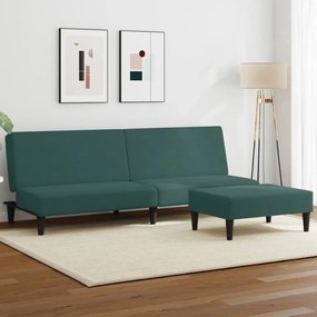 Divano Letto A 2 Posti Con Poggiapiedi Verde Scuro İn Velluto /
