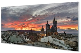 Quadro acrilico Panorama del tramonto di Cracovia 100x50 cm