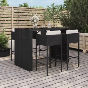 Set bar da giardino 5 pz con cuscini in polyrattan nero