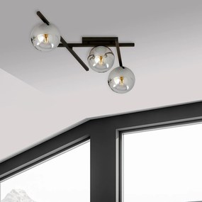 Plafoniera Moderna 3 Luci Teti In Acciaio Nero Bracci Regolabili E Vetro Fumè
