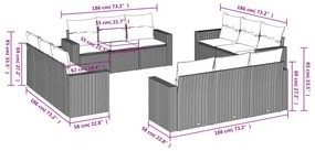 Set divani da giardino 12 pz con cuscini grigio in polyrattan