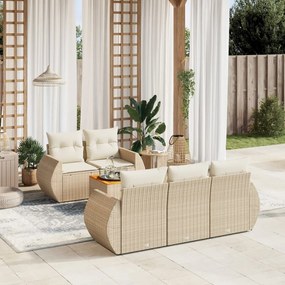 Set divano da giardino 6 pz con cuscini beige in polyrattan