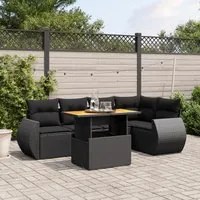 Set Divano da Giardino 6 pz con Cuscini Nero in Polyrattan 3272182