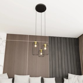 Sospensione Minimal Industrial Minerva 3 Luci Tonda Nera E Oro
