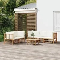 Set Salotto da Giardino 6pz con Cuscini Bianco Crema in Bambcod mxl 124252