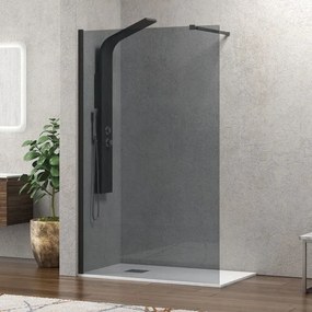 Kamalu - parete doccia walk in 120 cm con vetro fumé e profilo nero opaco kw-100bf