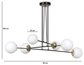 Lampadario Moderno 6 Luci Ognis In Acciaio Bianco E Oro E Vetro A Sfera Opale