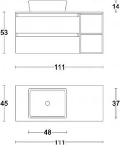 Mobile sospeso bagno 111 cm con lavabo e doppio cassettone olmo caffč CUBE3