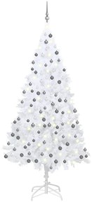 Albero di Natale Preilluminato con Palline Bianco 210 cm PVC