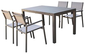 ALASKA - set tavolo in alluminio cm 148/214 x 85 x 75,5 h con 4 poltrone Aulus