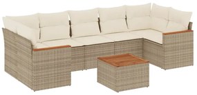 Set Divano da Giardino 8 pz con Cuscini Beige in Polyrattan