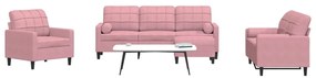 Set Di Divani 4 Pz Con Cuscini E Rinforzi Rosa İn Velluto /