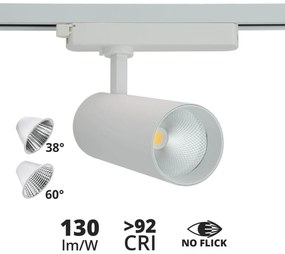 Faro LED 30W Monofase 38°/60° 130lm/W CRI92 no Flickering Colore Bianco Naturale 4.000K