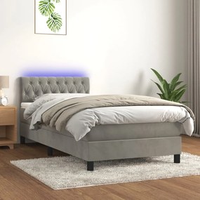 Letto A Molle Materasso E Led Grigio Chiaro 90x190 Cm Velluto /