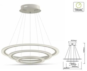 Lampada Led A Sospensione Rotonda Slim Tripli Anelli Diametro 600mm 400mm 200mm 3000K 70W Dimmerabile Triac Dimmer SKU-3904