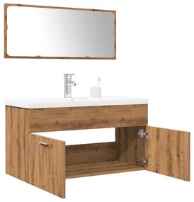 Set Mobili Da Bagno 3 Pz Rovere Artigianale Legno Multistrato /