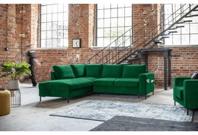 Divano letto angolare in velluto verde scuro (angolo sinistro) Lofty Lilly - Miuform