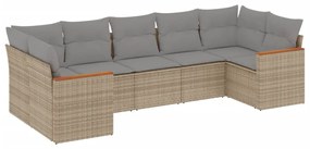 Set divano da giardino 7 pz con cuscini beige misto polyrattan