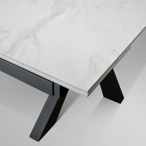 Tavolo BEVERLY HILLS in vetroceramica effetto marmo statuario e metallo verniciato antracite, allungabile 160&#215;90 cm &#8211; 240&#215;90 cm