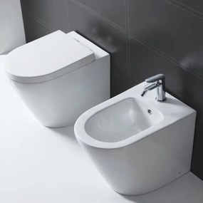 Coppia sanitari filomuro scarico a parete SENSEA compacta bianco lucido WC: P 55 x L 36 x H 39.5 cm, bidet: P 55 x L 37 x H 40 cm