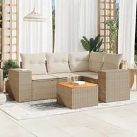 Set Divano da Giardino 5 pz con Cuscini Beige in Polyrattan 3225428