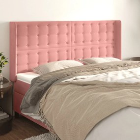 Testiera Ad Orecchio Rosa 183x16x118/128 Cm İn Velluto /