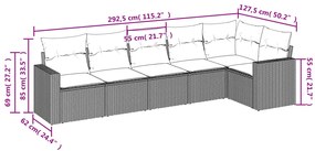 Set Divani da Giardino 6 pz con Cuscini Marrone in Polyrattan